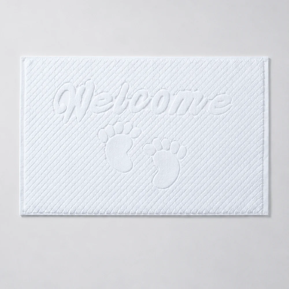 Welcome Footprint Jacquard Hotel Bath Mat