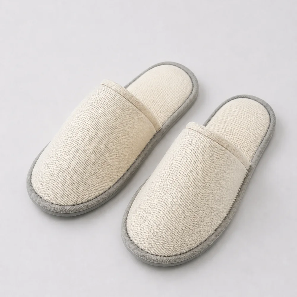 Natural Linen Look Hotel Slippers