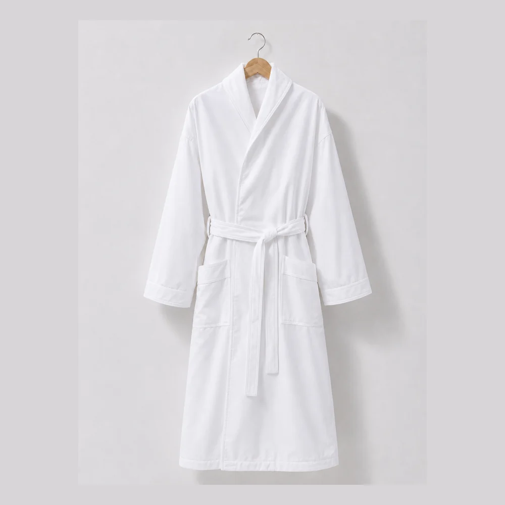 Classic White Gabardine Hotel Bathrobe