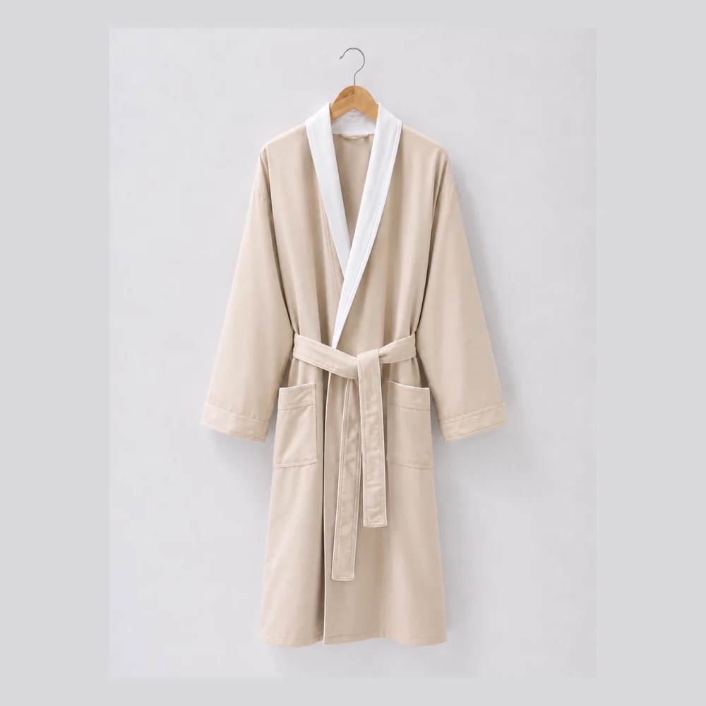 Champagne Contrast Collar Gabardine Hotel Bathrobe