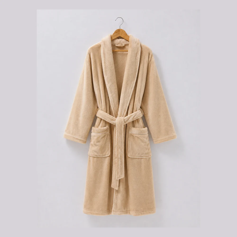 Warm Beige Coral Fleece Hotel Bathrobe