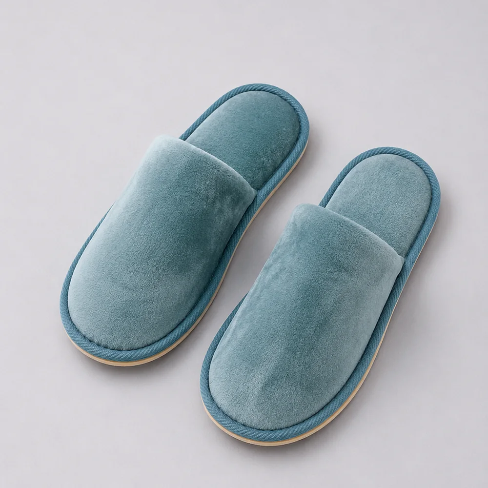 Aqua Blue Velour Hotel Slippers