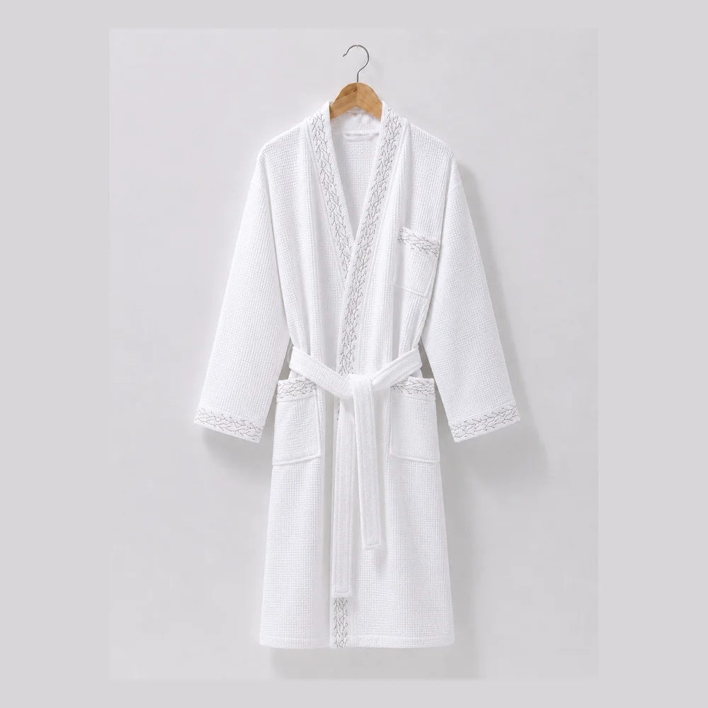 Botanical Trim Waffle Hotel Bathrobe