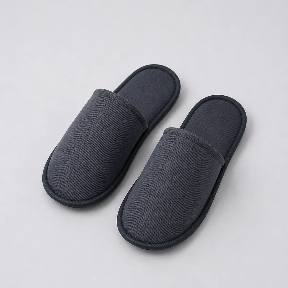 Charcoal Plain Fabric Hotel Slippers