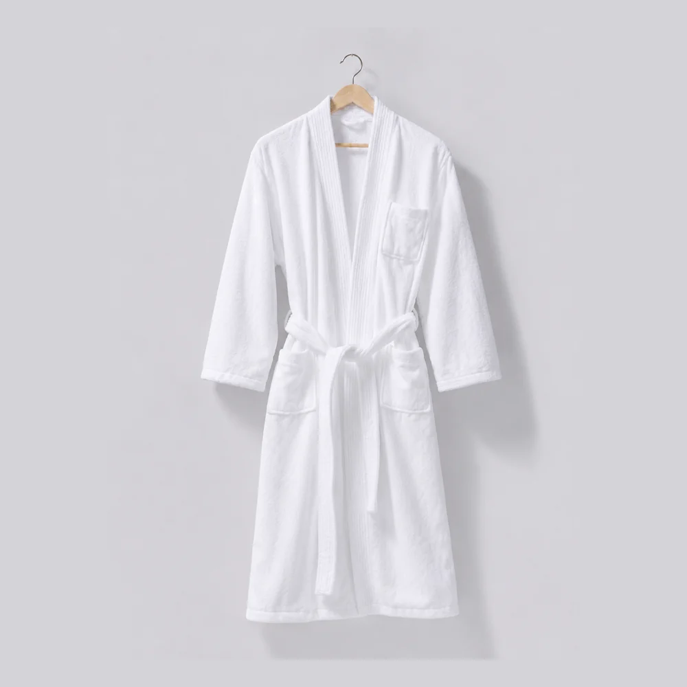 Textured White Velour Hotel Bathrobe