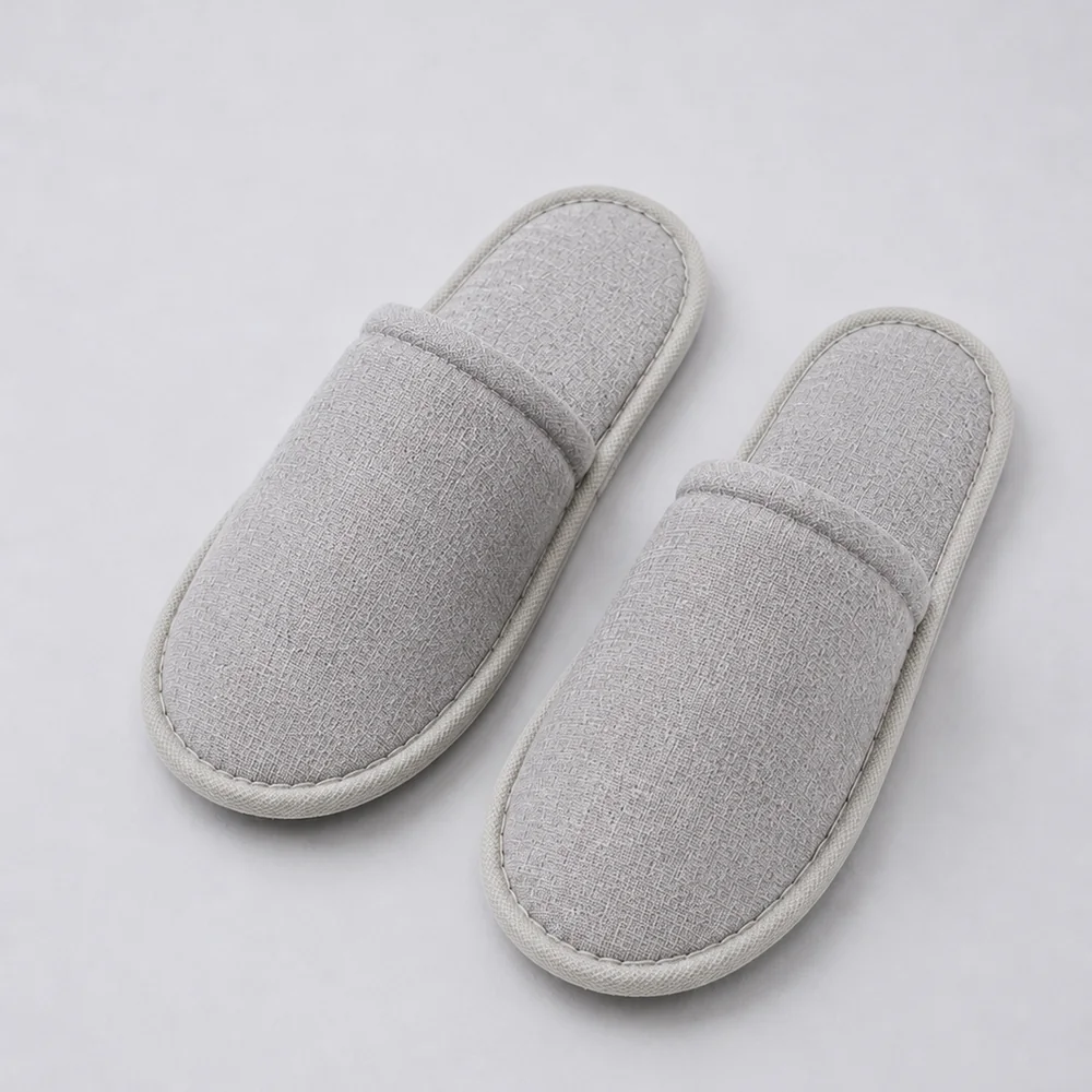 Light Gray Textured Hotel Slippers