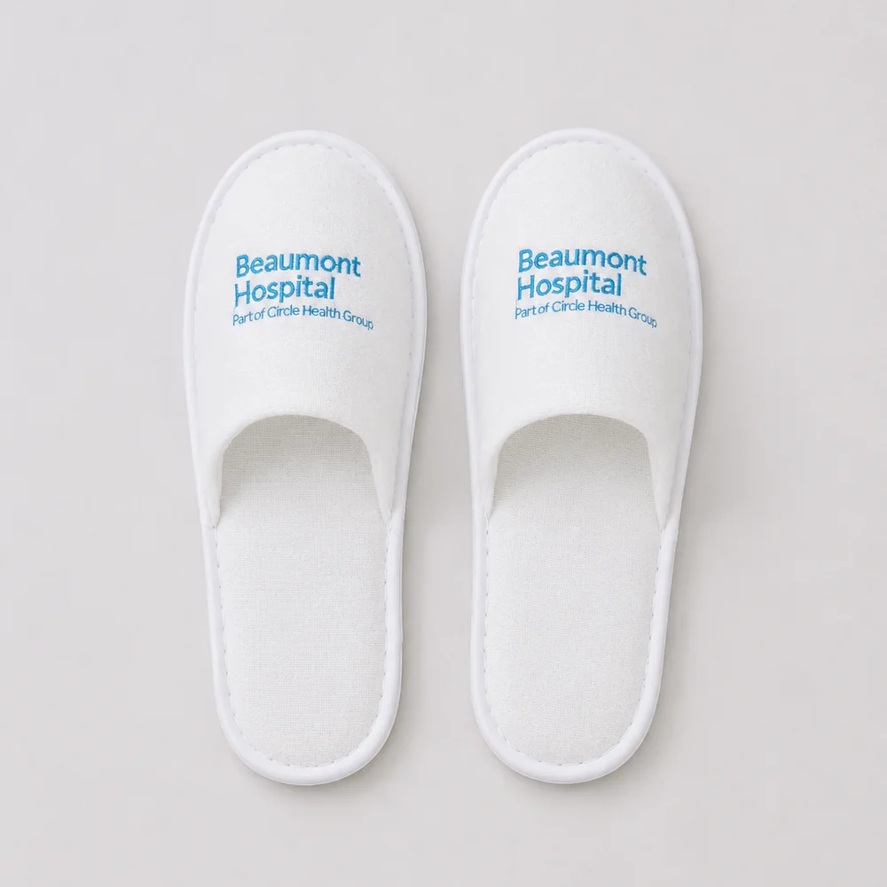 Beaumont Hospital Embroidered White Slippers