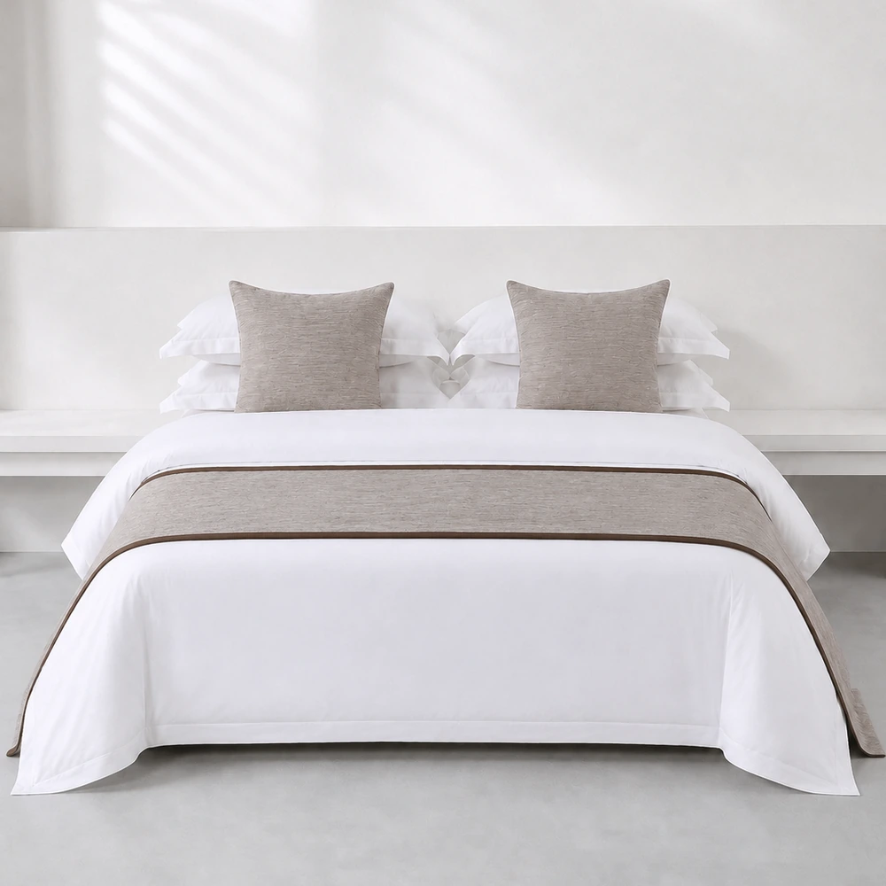 Champagne Textured Bed Runner and Cushion Set
