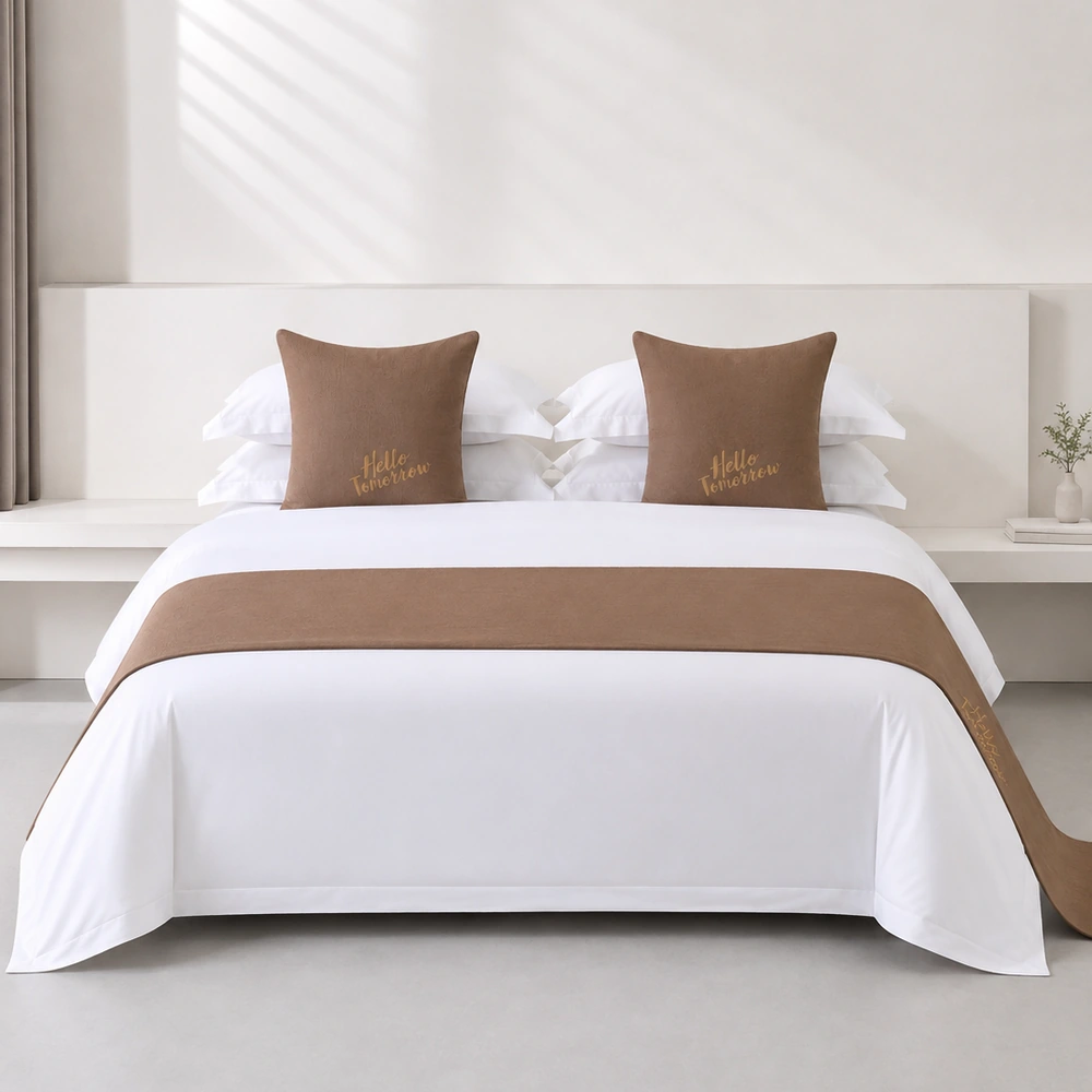Cocoa Embroidered Bed Runner and Cushion Set