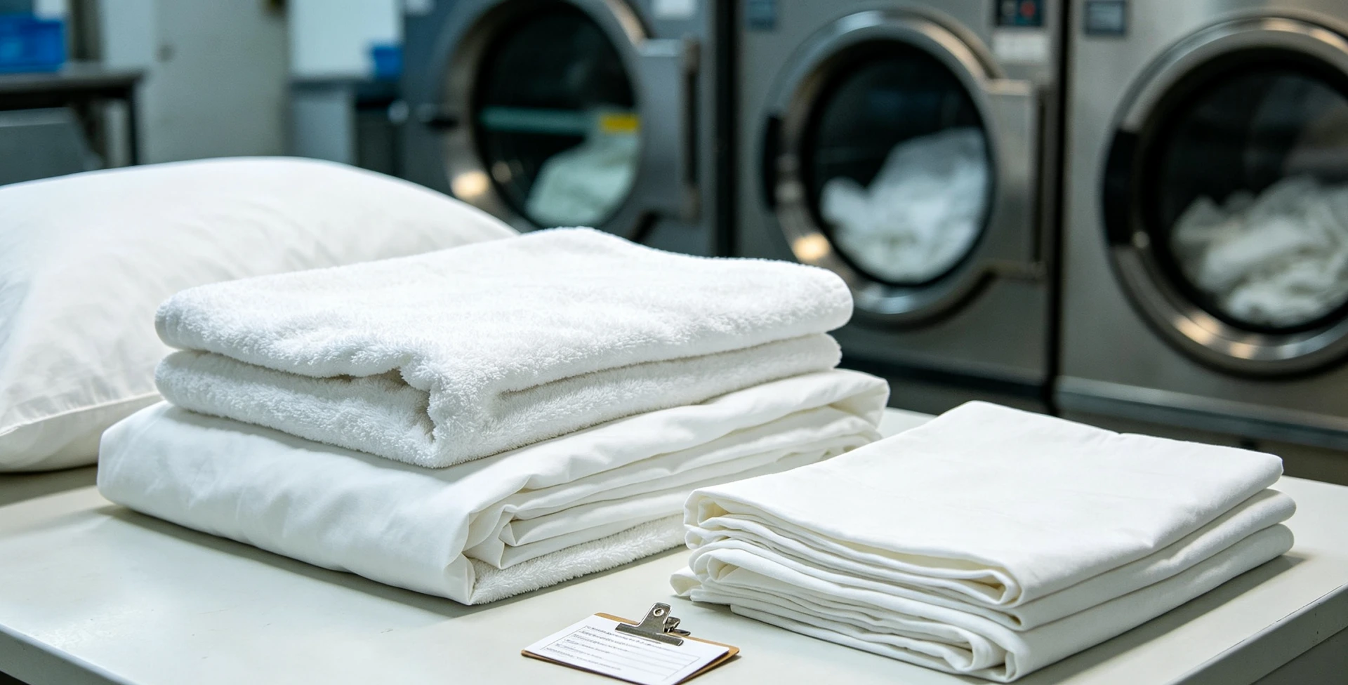 Commercial laundry facility processing hotel linen for rental services