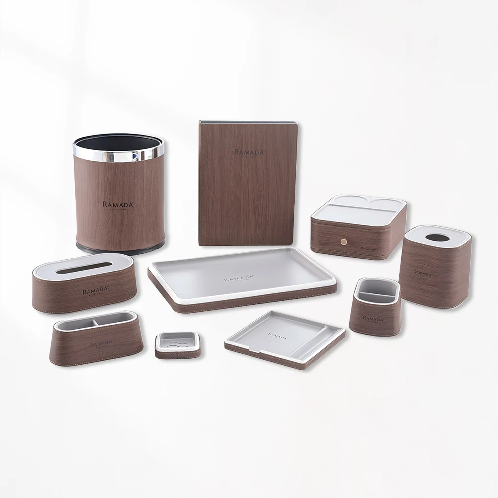Ivory Walnut Contemporary Hotel Room Accessories Collection