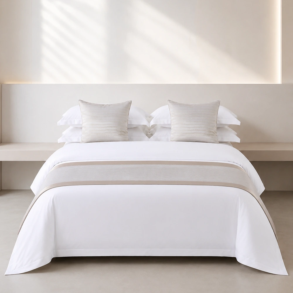 Ivory Woven Panel Bed Runner and Cushion Set