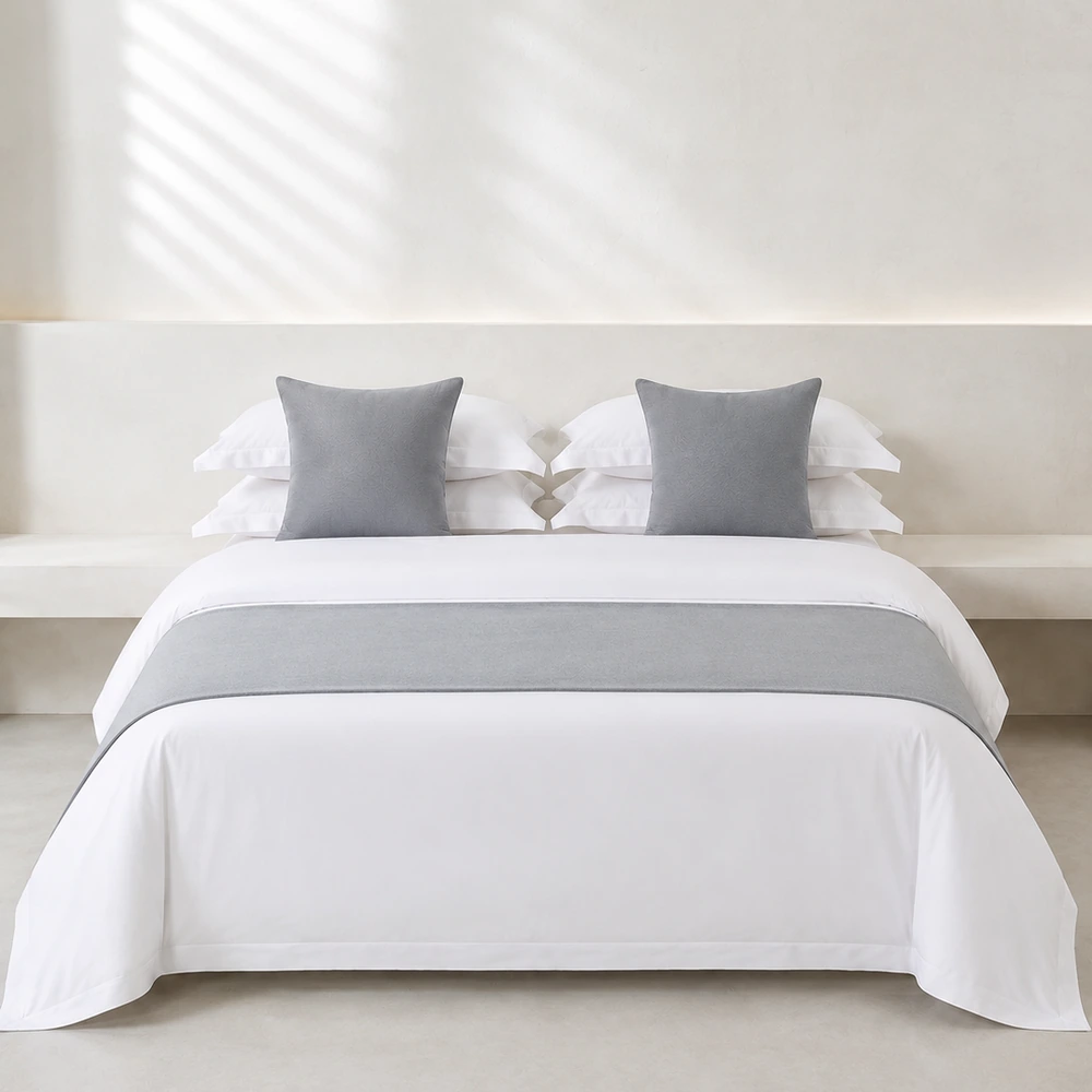 Mist Grey Jacquard Bed Runner and Cushion Set