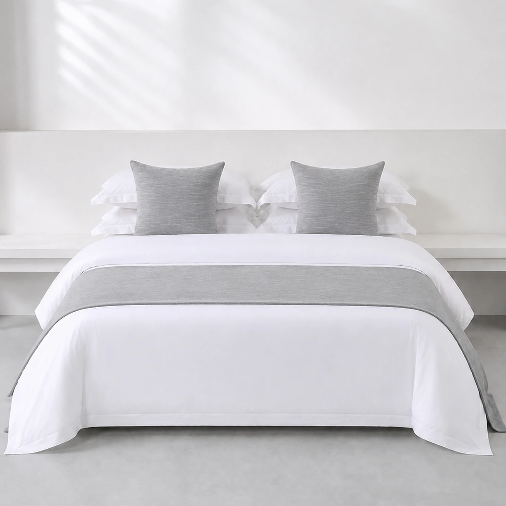 Pearl Grey Textured Bed Runner and Cushion Set