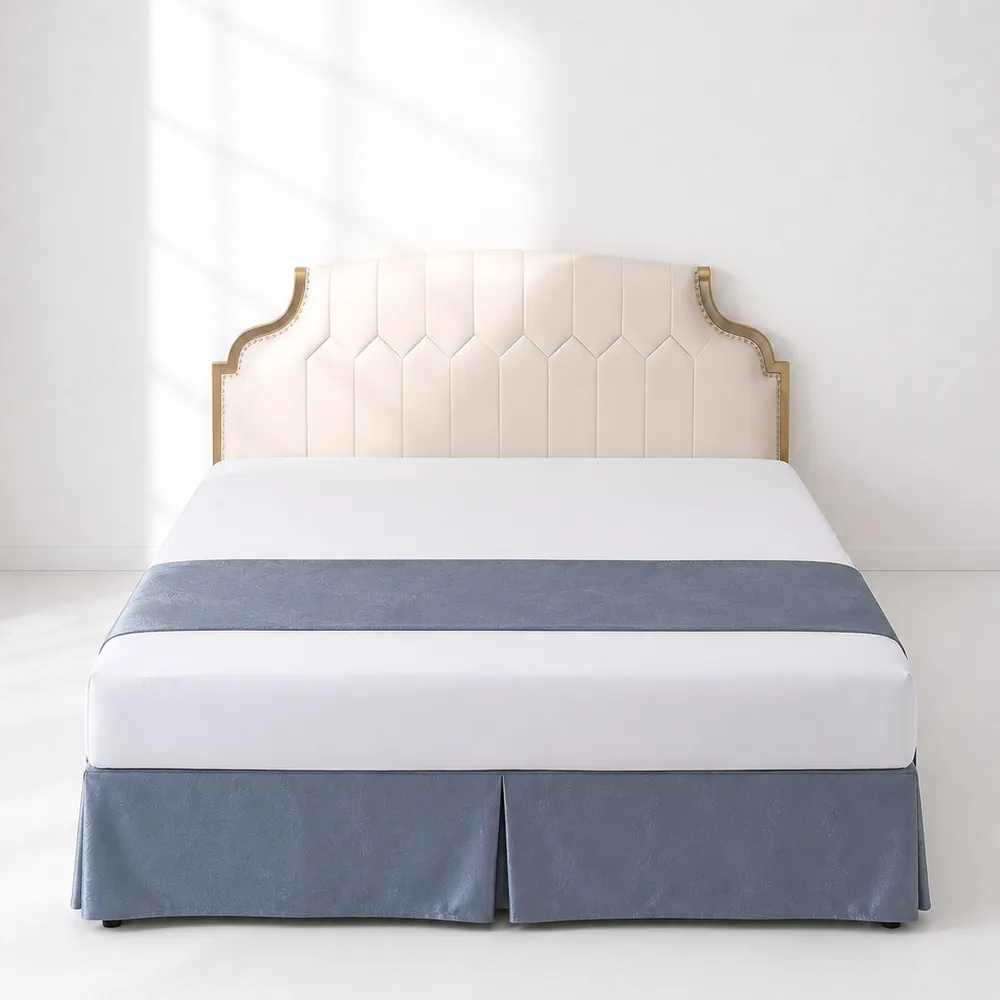 Silver Blue Floral Jacquard Velour Bed Skirt