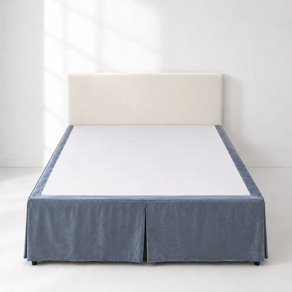 Silver Blue Jacquard Velour Bed Skirt