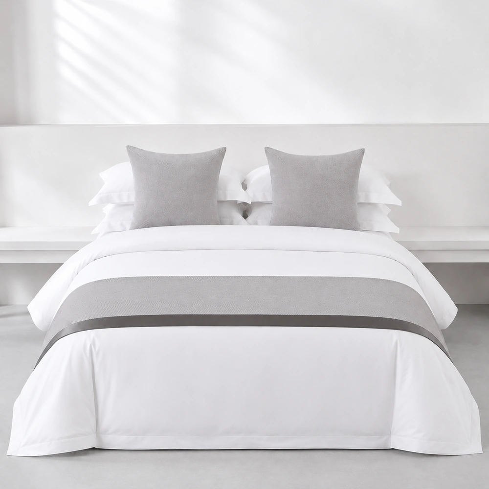 Silver Herringbone Bed Runner and Cushion Set