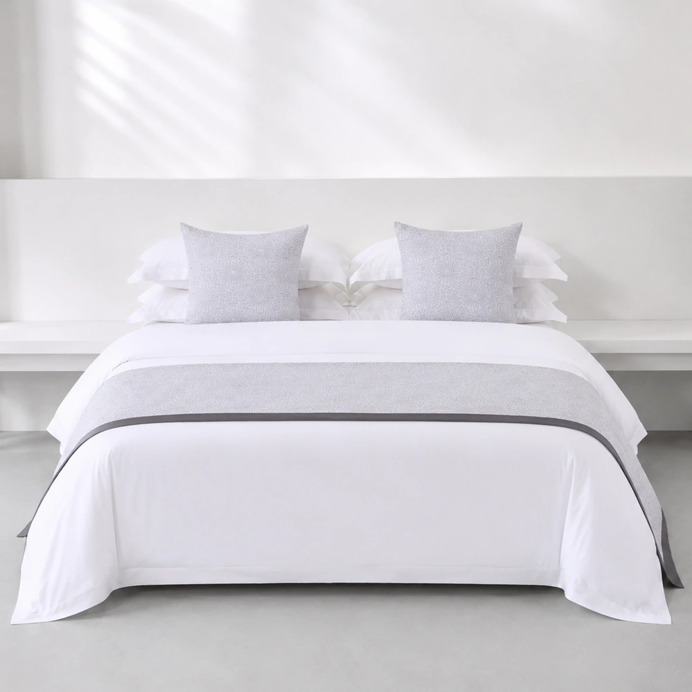 Silver Paisley Bed Runner and Cushion Set