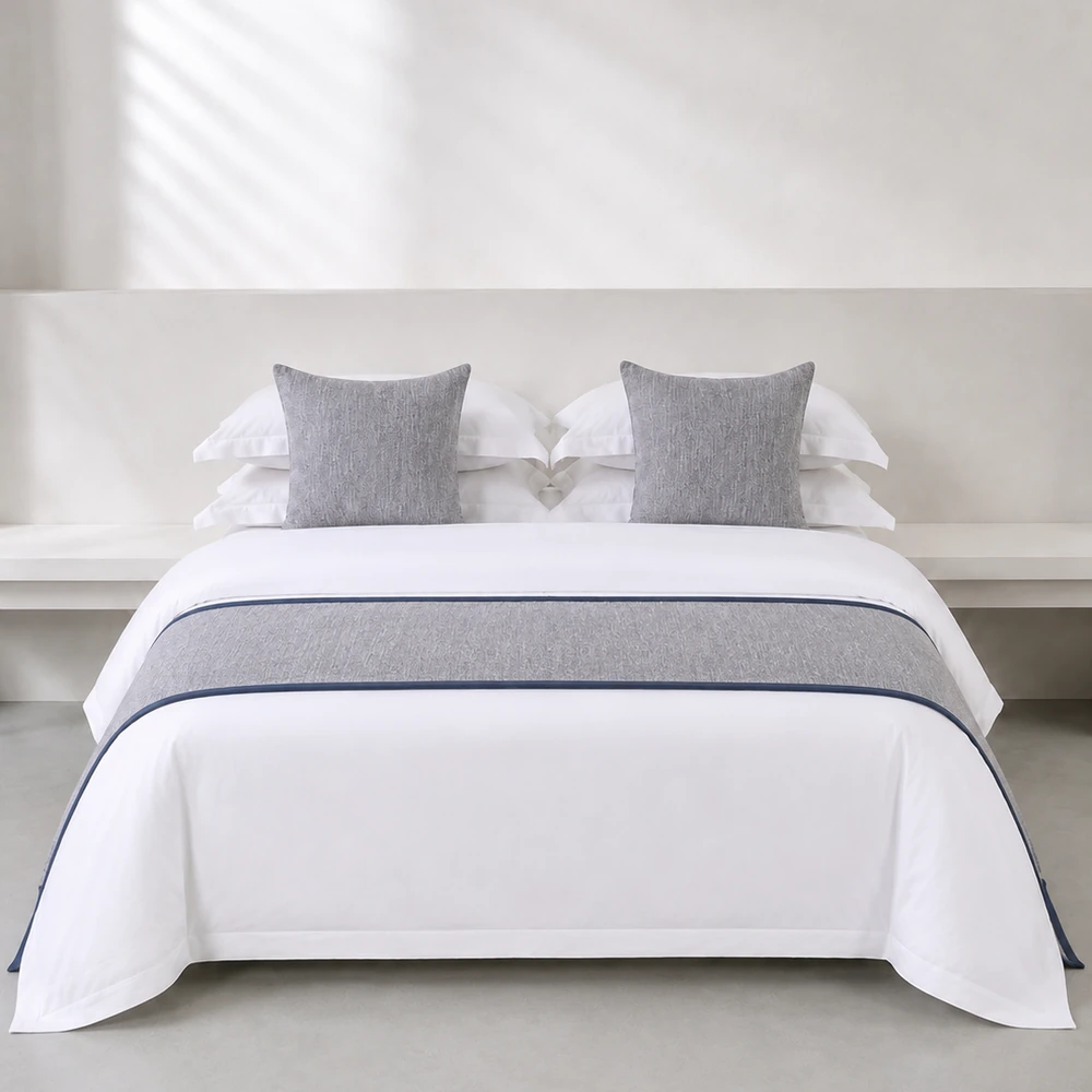 Silver Textured Bed Runner and Cushion Set