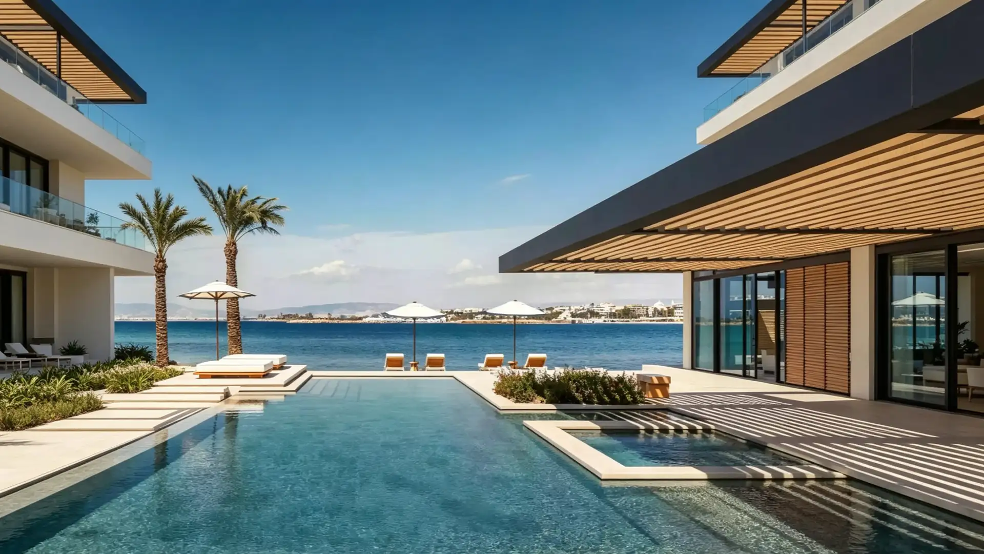 Resort pool and beach setting