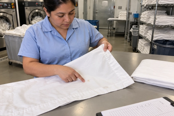 white hotel linen replacement stock in hotel storeroom